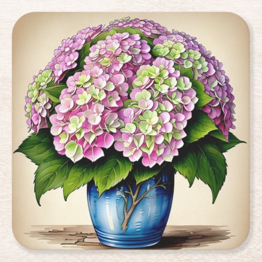 Botanischer Pink Hydrangea Blume Paper Untersetzer (Vorderseite)