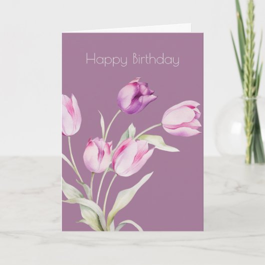 Botanischer Pink Tulip Blume Boho Birthday Karte (Vorderseite)