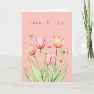 Botanischer Pink Tulip Blume Boho Birthday Karte