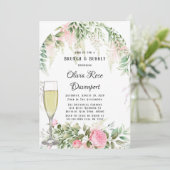 Botanischer Pink Wisteria Blumenbrunch und Bubbly Einladung (Stehend Vorderseite)