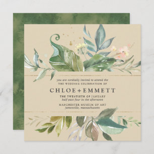 Botanischer Platz-Hochzeit vom Gold Pink Floral Bo Einladung