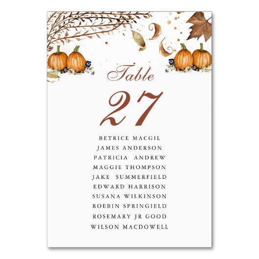 Botanischer Pumpkin Rustikale Hochzeit im Herbst N Tischnummer (Rückseite)