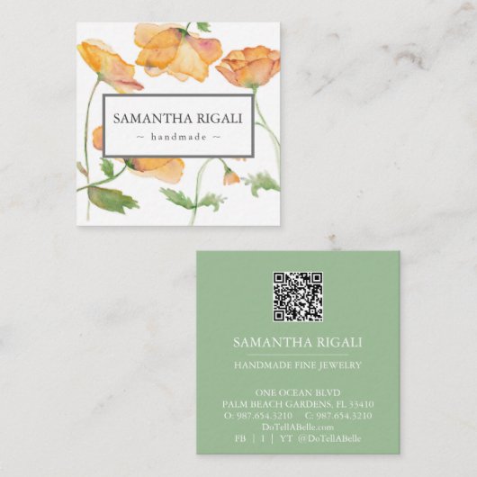 Botanischer QR Code Business Card - Orange Blume Begleitkarte (Vorne/Hinten)