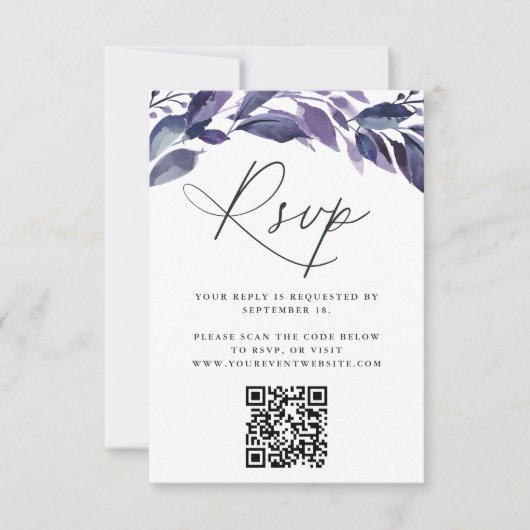 Botanischer QR-Code für reichlich Foliage Violet RSVP Karte (Vorderseite)
