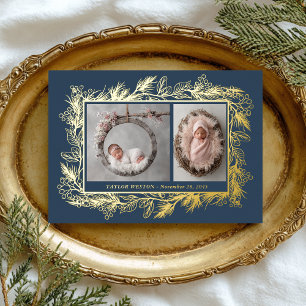 Botanischer Rahmen Blaue Winterfoliage Neues Baby Folien Feiertagskarte