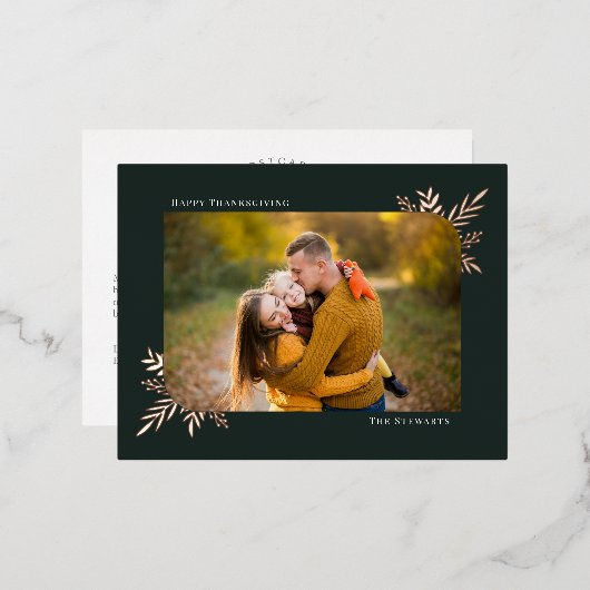 Botanischer Rahmen Foil Foto Erntedank Postkarte (Vorderseite/Rückseite)