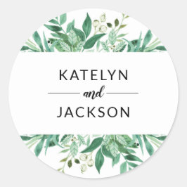 Botanischer Rahmen für die Hochzeit von frischem F Runder Aufkleber