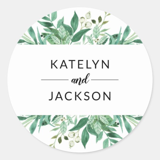 Botanischer Rahmen für die Hochzeit von frischem F Runder Aufkleber (Vorderseite)