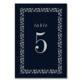 Botanischer Rahmen für Navy Blue Silver Glitzer Tischnummer (Rückseite)