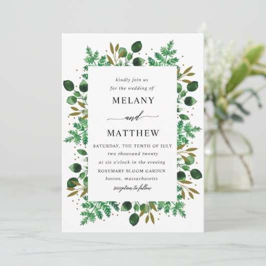 Botanischer Rahmen Hochzeit Einladung_Schnee Einladung (Stehend Vorderseite)