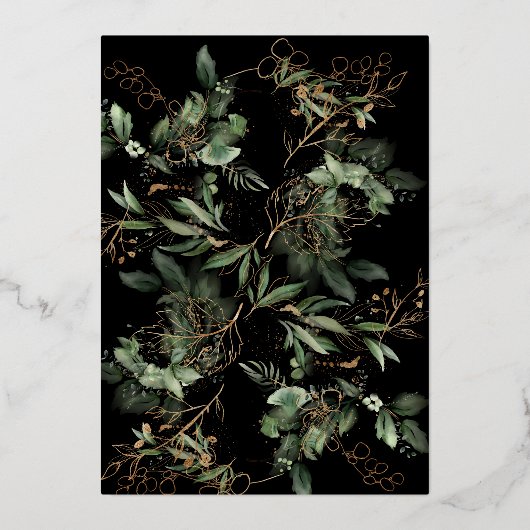 Botanischer Rahmen mit weißem Gold | Boho Eucalypt Folieneinladung (Rückseite)