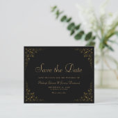 Botanischer Rahmen-Schwarz-Gold Save the Date (Stehend Vorderseite)