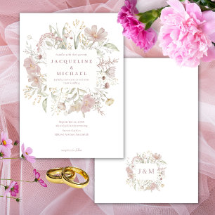 Botanischer Rahmen Wildblumen Dusty Rose Hochzeit Einladung