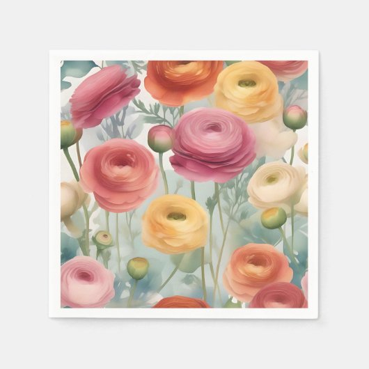 Botanischer Ranunculus florales Muster Serviette (Vorderseite)