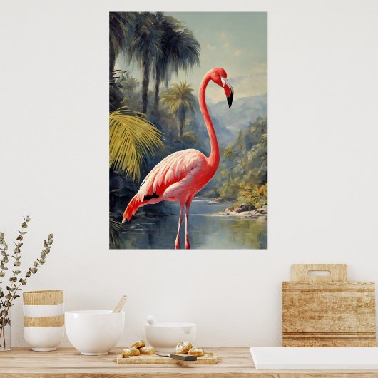 Botanischer Regenwald Pink Flamingo Vintag Poster (Küche)