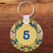 Botanischer Retro-Saal, Vintag Gelb-Blütenzimmernu Schlüsselanhänger (Rückseite)