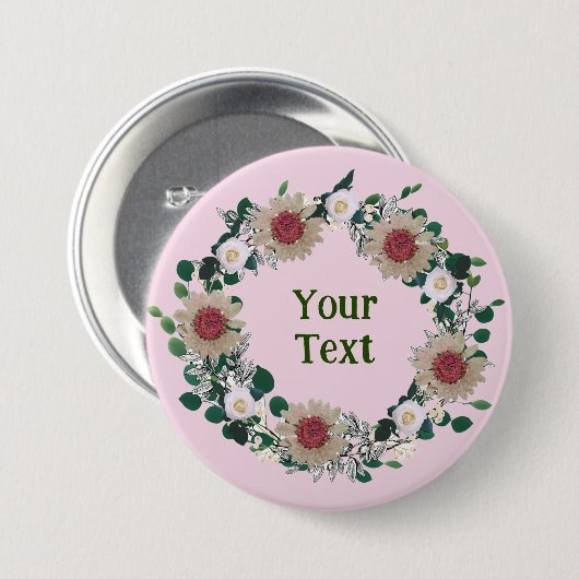 "Botanischer rosa Blumenreath Lapel Akzent Button (Vorne & Hinten)