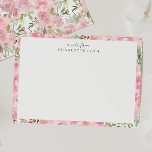 Botanischer Rosa Pink Peony Rose Girl Floral Frame Mitteilungskarte