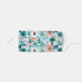 Botanischer Rosa und Blauer Frühling Garten Blumen Mund-Nasen-Maske Aus Stoff