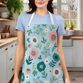 Botanischer Rosa und Blauer Frühling Garten Blumen Schürze