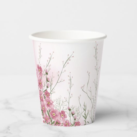 Botanischer Rosa Wasserfarbe Pappbecher (Vorderseite)