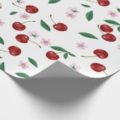 Botanischer Roter Kirschen Grüne & Blüten Geschenkpapier (Ecke)