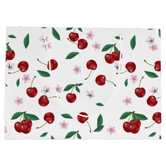 Botanischer Roter Kirschen Grüne & Blüten Große Geschenktüte (Rückseite)