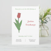 Botanischer Roter Tulip Geburtstagsfeier Einladung (Stehend Vorderseite)
