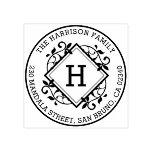 Botanischer Rundname und Rücksendeadresse Gummistempel