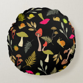 Botanischer Rundwurfkissen aus schwarzem Pilz Rundes Kissen