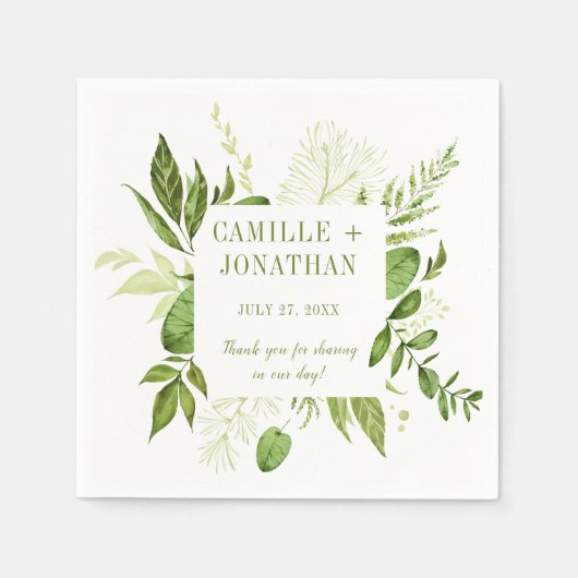 Botanischer Rustikaler Grünrahmen Empfang Serviette (Vorderseite)