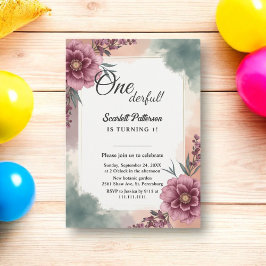 Botanischer Rustikaler Wasserfarbenflor 1. Geburts Einladung