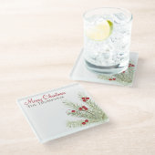 Botanischer Rustikaler Wasserfarbenurlaub Winter n Glasuntersetzer (Schrägansicht)