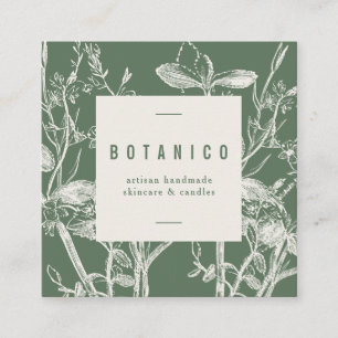 Botanischer Salbeigrüner Blumen Einfach Klassiger Quadratische Visitenkarte