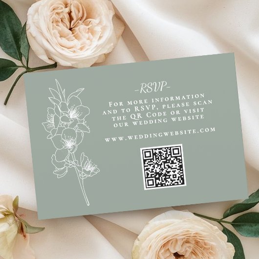 Botanischer Salbeigrüner Hochzeits-QR-Code RSVP Karte