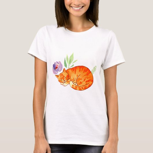 Botanischer Schlummer: Wasserfarben-Tabby in paste T-Shirt (Vorderseite)