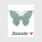 Botanischer Schmetterling, aquamarin und Gold Aufkleber (Blatt)
