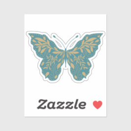 Botanischer Schmetterling, aquamarin und Gold Aufkleber