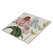 Botanischer Schmetterling Pink Wildblume Fern Vint Fliese (Seite)