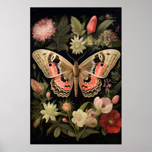Botanischer Schmetterlings-Wandkunst-Druck, Dark A Poster