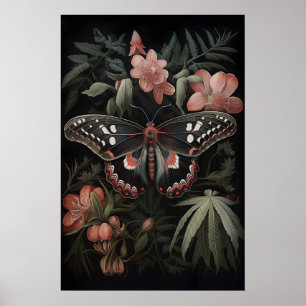 Botanischer Schmetterlingsdruck, Dunkle Akademie-M Poster