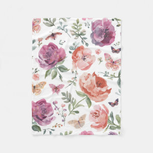 Botanischer Schmetterlingsgarten Wasserfarbe Flora Fleecedecke