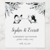 Botanischer Schwarz-weißer Stift Weinetikett (Einzelnes Label)