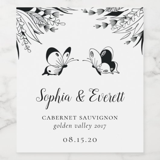 Botanischer Schwarz-weißer Stift Weinetikett (Einzelnes Label)