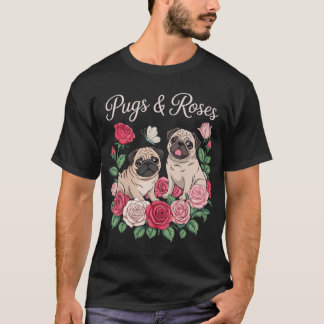 Botanischer Schwarzer Mops Garten - Floraler Hunde T-Shirt