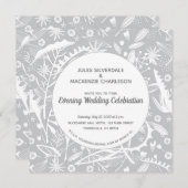 Botanischer Silbergrau-Muster-Abend Hochzeit Einladung (Vorne/Hinten)