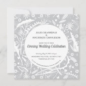 Botanischer Silbergrau-Muster-Abend Hochzeit Einladung (Vorderseite)