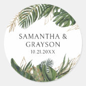 Botanischer Sommer-Boho-Hochzeit im tropischen Grü Runder Aufkleber (Vorderseite)