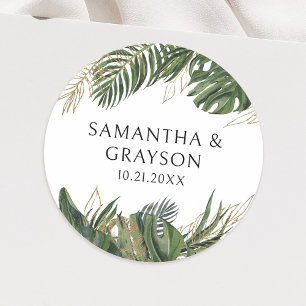 Botanischer Sommer-Boho-Hochzeit im tropischen Grü Runder Aufkleber