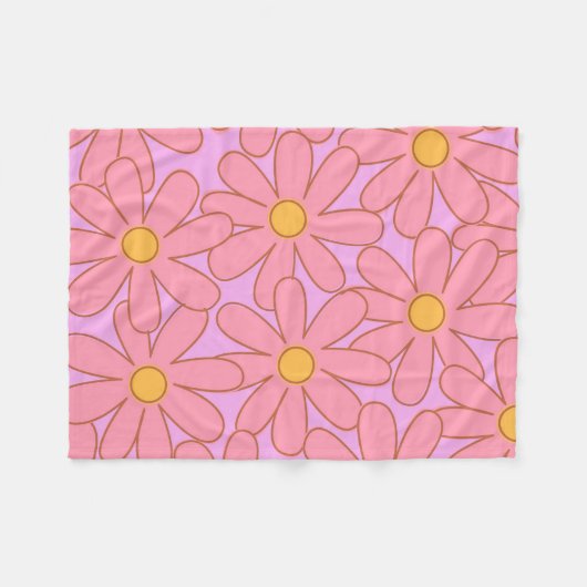 Botanischer Sommer in Rosa Gelb Fleecedecke (Vorderseite (Horizontal))